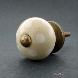 Keramická úchytka-Krémová s puntíky-MALÁ Barva kovu: zlatá