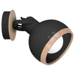 Černé nástěnné svítidlo s dřevěnými detaily Oval