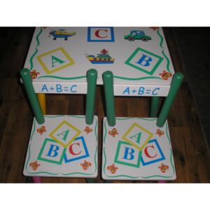 Dětský stolek a 2 židličky bílá písmenka