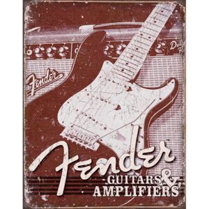 Plechová cedule: Kytara Fender (Fender Guitars & Amplifiers) - 40x30 cm