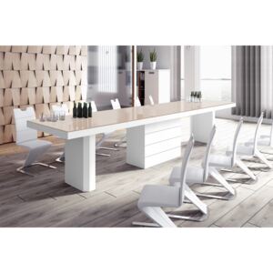 Jídelní stůl KOLOS 140 (cappucino lesk/bílá lesk) (Moderní rozkládací jídelní / kancelářský stůl rozložitelný od 160-412cm ve vysokém lesku)