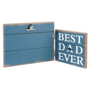 Modrý dřevěný fotorámeček Best Dad - 30*2*15 cm / 13*18 cm
