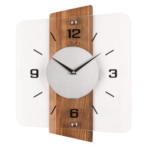 Skleněné dřevěné netikající tiché nástěnné hodiny JVD NS20131/11 (tiché netikající hodiny s plynulým chodem)