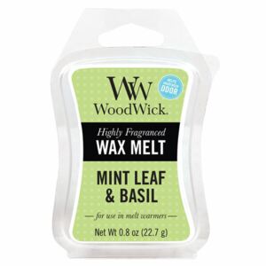 WoodWick vonný vosk Máta a bazalka 23g (Mint Leaf & Basil. Osvěžující kombinace listů máty, bazalky, bylinek a jemného růžového dřeva.)