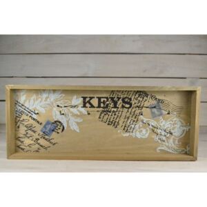 Dřevěný věšák KEYS - šedo-bílý (40,5x16,5 cm) venkovský stylu