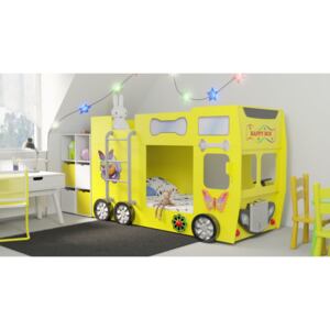 Dětská patrová postel Happy Bus žlutý 190x90cm