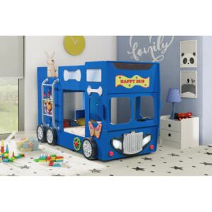 Dětská patrová postel Happy Bus modrý 190x90cm
