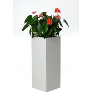 Samozavlažovací květináč BLOCK 100, sklolaminát, výška 100 cm, bílý lesk