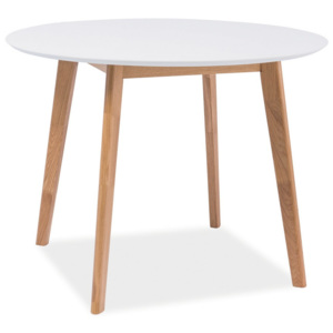 Dřevěný kulatý jídelní stůl 100 cm v bílé barvě s konstrukcí v dekoru dub typ II KN1182