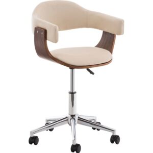 BHM Germany Židle do pracovny, krémová, pravá kůže, dřevo, vhodné do pracovny, nastavitelná výška, kolečová Barva: krémová