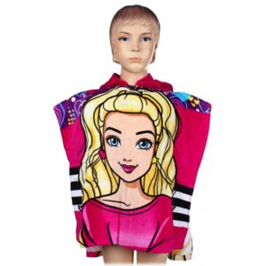 Setino • Dívčí osuškové plážové pončo / osuška s kapucí s motivem Barbie - růžové, 55 x 110 cm