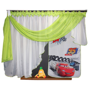 Dětská hotová voálová záclona Tina Disney Cars / Auta Mcqueen 400x150cm zelená