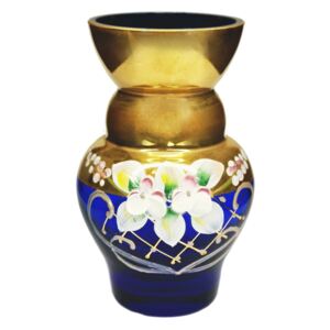 Mini váza se zlatem a smaltem modrá 9 cm