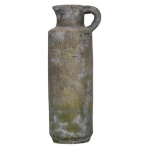Šedý cementový vintage džbán se zelenou patinou - 14*12*36cm