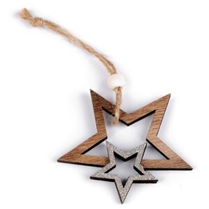 Vánoční dřevěná dekorace hvězda, anděl k zavěšení - 1 hnědá přírodní hvězda Stoklasa