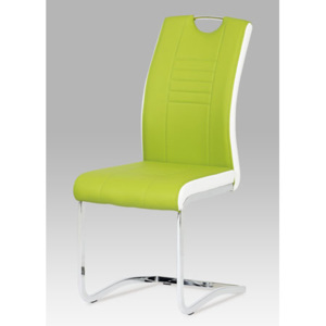 Autronic Jídelní židle, chrom / koženka limetková s bílými boky DCL-406 LIM