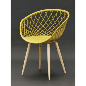 Moderní židle Harry s podnoží dub přírodní a sedák plast žlutý hedvábně matný