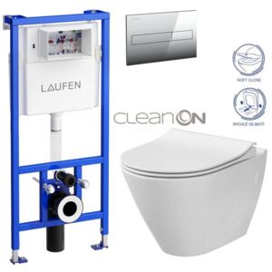 LAUFEN - Rámový podomítkový modul CW1 SET + ovládací tlačítko CHROM + WC CERSANIT CITY CLEANON + SEDÁTKO (H8946600000001CR CI1)