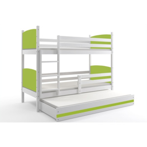 Patrová postel BRENEN 3 + matrace + rošt ZDARMA, 80x190, bílý, zelená