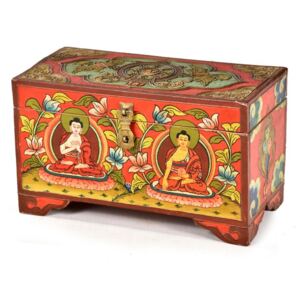 Dřevěná truhlička, tibetský design-Buddha, 25x13x15cm