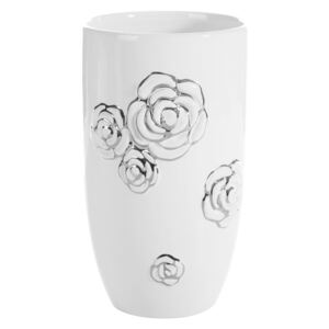 EUROFIRANY Keramická váza Kama s růžemi bílá/stříbrná Velikost: 14x14x23,5 cm
