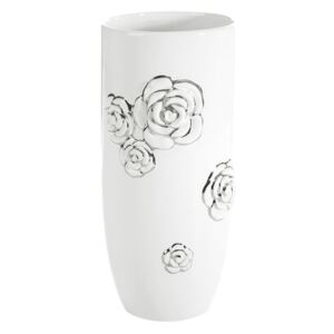 EUROFIRANY Keramická váza Kama s růžemi bílá/stříbrná Velikost: 14x14x33 cm