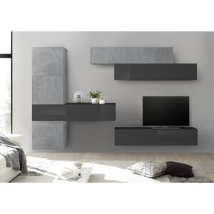 Obývací stěna Infinity-kompozice2 BET LGR kombinace betonu a šedého laku