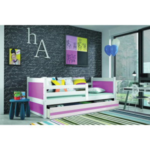 Dětská postel FIONA + matrace + rošt ZDARMA, 80x190 cm, bílý, růžová