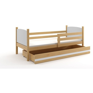 Dětská postel BRENEN + matrace + rošt ZDARMA, 90x200, borovice, bílá