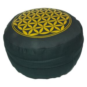S radostí - vlastní výroba Meditační sedák se zlatým Květem života - černý Velikost: ∅30 x v12 cm