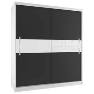 Šatní skříň Adonia 133 cm - bílá / černá / bílý lesk