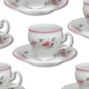 Thun 1794 Růžová linka: Šálek a podšálek kávový 150 ml / 14 cm, Thun 1794, karlovarský porcelán, BERNADOTTE růžičky