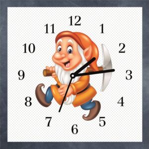 E-shop24, 30x30 cm, HnnD131173874 Nástěnné hodiny obrazové na skle dětské - Trpaslík s krumpáčem