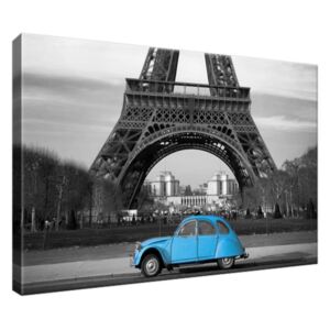 Obraz na plátně Modré auto před Eiffelovou věží 30x20cm 1804A_1T