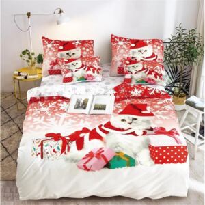Sendia 3-dílné povlečení vánoční kočka s dárky 3 D bílá 140x200 na jednu postel