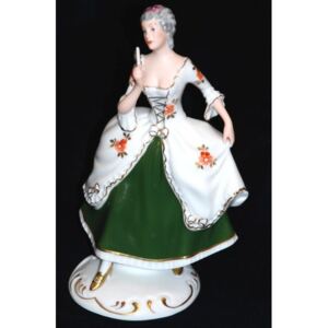 Porcelánové figurky Duchcov Dáma s vějířem - zelená, 13 x 10 x 20,5 cm, Color, Porcelánové figurky Duchcov