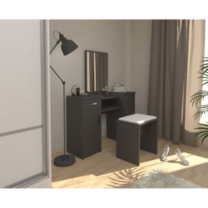 Sestava taburet + toaletní stolek Lushe se zrcadlem Černá struktura