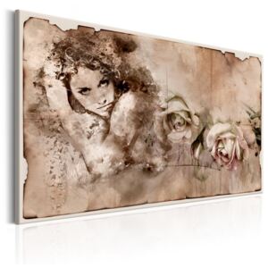 Obraz na plátně Bimago - Retro Style: Woman and Roses 60x40 cm