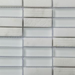 LINEA ITALIA Kamenná mozaika se sklem bílá Retangle Bianco Carrara 15x48x8 mm (30x30) cm - ST-ENGRCA-1548