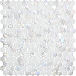Hisbalit Obklad mozaika skleněná bílá TEXTURAS STAR hexagony 2,3x2,6 (33,3x33,3) cm - HEXSTAR
