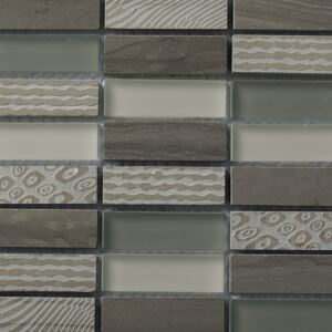 LINEA ITALIA Kamenná mozaika se sklem béžová Retangle Wooden Mocca Glass 15x48x8 mm (30x30) cm - ST-ENGRMO-1548