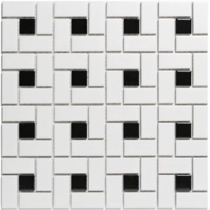 The Mosaic Factory Keramická mozaika bílo-černá PAPW White and Black 2,3x4,8+2,3x2,3 (30,2x30,2) cm - PAPW140915