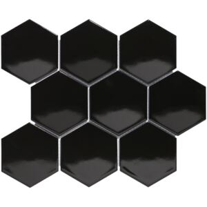 The Mosaic Factory Keramická mozaika černá HEX10 Black Glossy hexagony 9,5x11 (26,5x29,6) cm - AFH95317