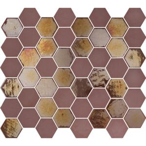 TGM Obklad mozaika skleněná červená BURGUNDY hexagony 4,4x5 (29,5x33) cm - BURG60F