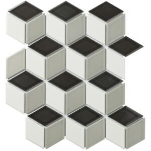 The Mosaic Factory Keramická mozaika bílo-šedo-černá CUBIC MIX 4,8x8,1 (26,6x30,5) cm - PACUMIX