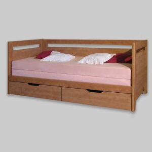Rozkládací postel Marek z dubového dřeva s vysokými čely