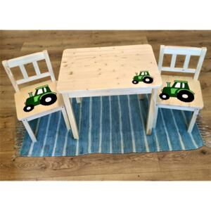 Golam Dětský kvalitní dřevěný stoleček a židličky set Set: Stoleček a 2 židličky, Motiv: Traktor zelený