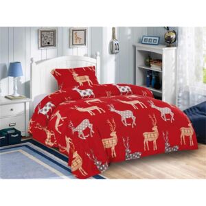 Bavlissimo Dvoudílné povlečení jeleni mikroplyš červená 140x200 na jednu postel