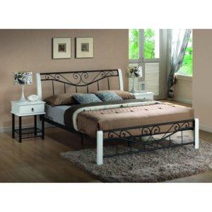 Manželská postel 160x200 cm v bílé a černé barvě s roštem KN291