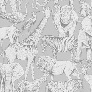 Dětská vliesová tapeta Džungle, 108567, Jungle Animals Grey, Kids@Home 6, Graham & Brown , rozměry 0,52 x 10 m